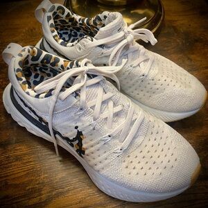 White Athletic Sneakers with Leopard Print